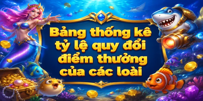 Bảng thống kê tỷ lệ quy đổi điểm thưởng của các loài sinh vật biển trong trò chơi săn cá