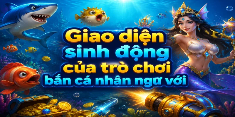 Giao diện sinh động của trò chơi bắn cá nhân ngư với hình ảnh nàng tiên cá xinh đẹp tại GG88